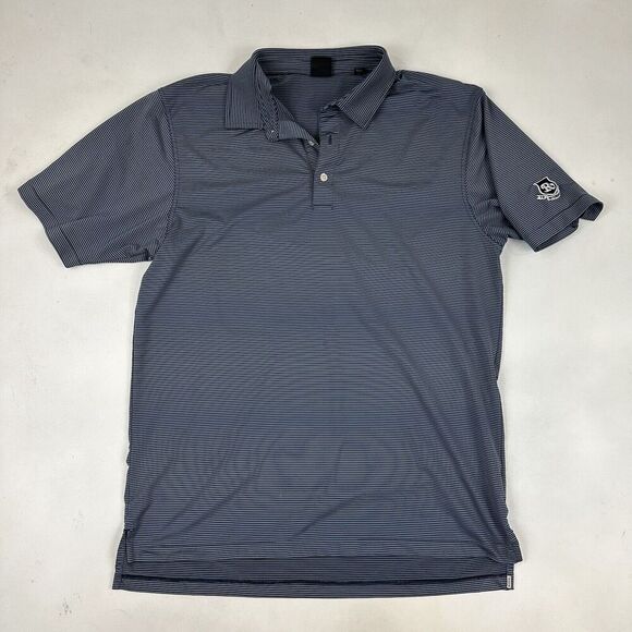 Dunning Golf Riverbend Country Club 1957 Blue Striped Polo Shirt S/S Sz L - Picture 2 of 6
